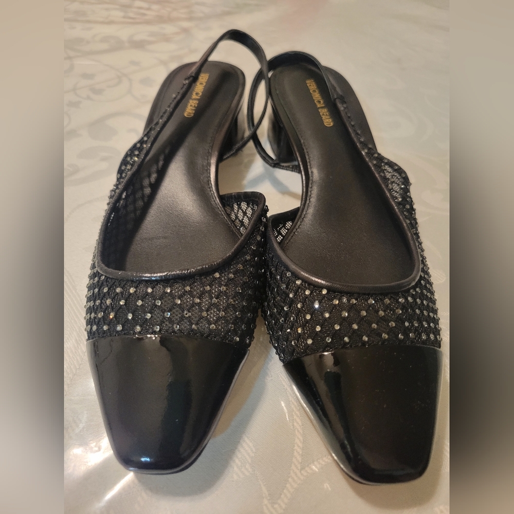 Veronica Beard Cecile Rhinestone Mesh Cap-Toe Slingback Size 8.5 M, New